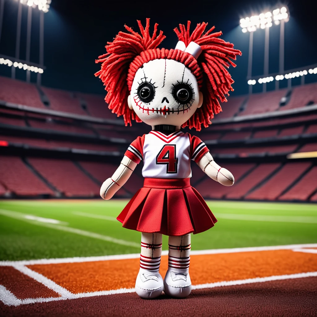 (knitted toy voodoo doll:1.9), (Voodoo Cheerleader:1.3), (Clothing Bright sports uniform, pompoms:1.0), (in the background Sports stadium, team in the background, fans:1.2), best quality, masterpiece, detailed soft oil painting, detailed background, dramatic cinematic lighting, soft edge lighting, professional, dramatic lighting, hard edge lighting, ultra quality, 4k, masterpiece, best quality, 8k, ultra high definition, high resolution, extremely detailed