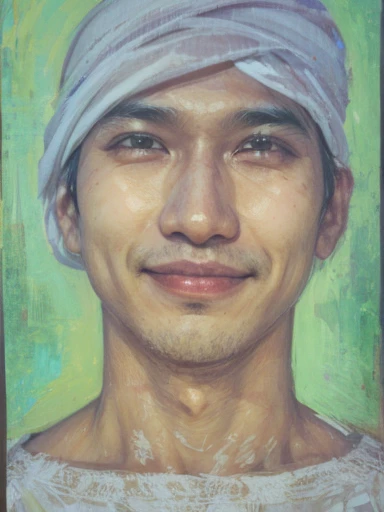 naughty man , Asian, 30years, white turban, spiritual look, Grinning