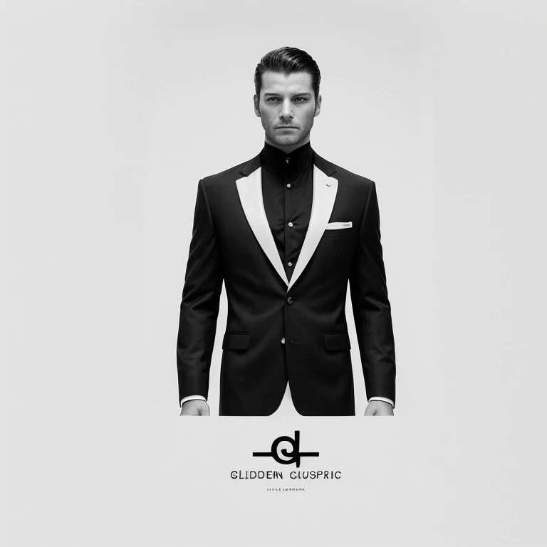 (Best quality, Ultra detailed, Golden ratio, Masterpiece:1.2), Minimalist design: 0.7, Logo of a men's clothing store, Strong and stylish, Modern and contemporary, masculine aesthetics, high contrast, (black and white:1.4), Monochrome color scheme, Clean lines, Geometric shapes, Strong typography, Font: Futura, Bold and impactful, Simple yet sophisticated, Elegant and classy, Brands icon, Symbol of quality and luxury, Subtle detailing, (silhouette of a suited man:1.3), (anatomically correct male figure wearing a stylish suit:1.1), Conf