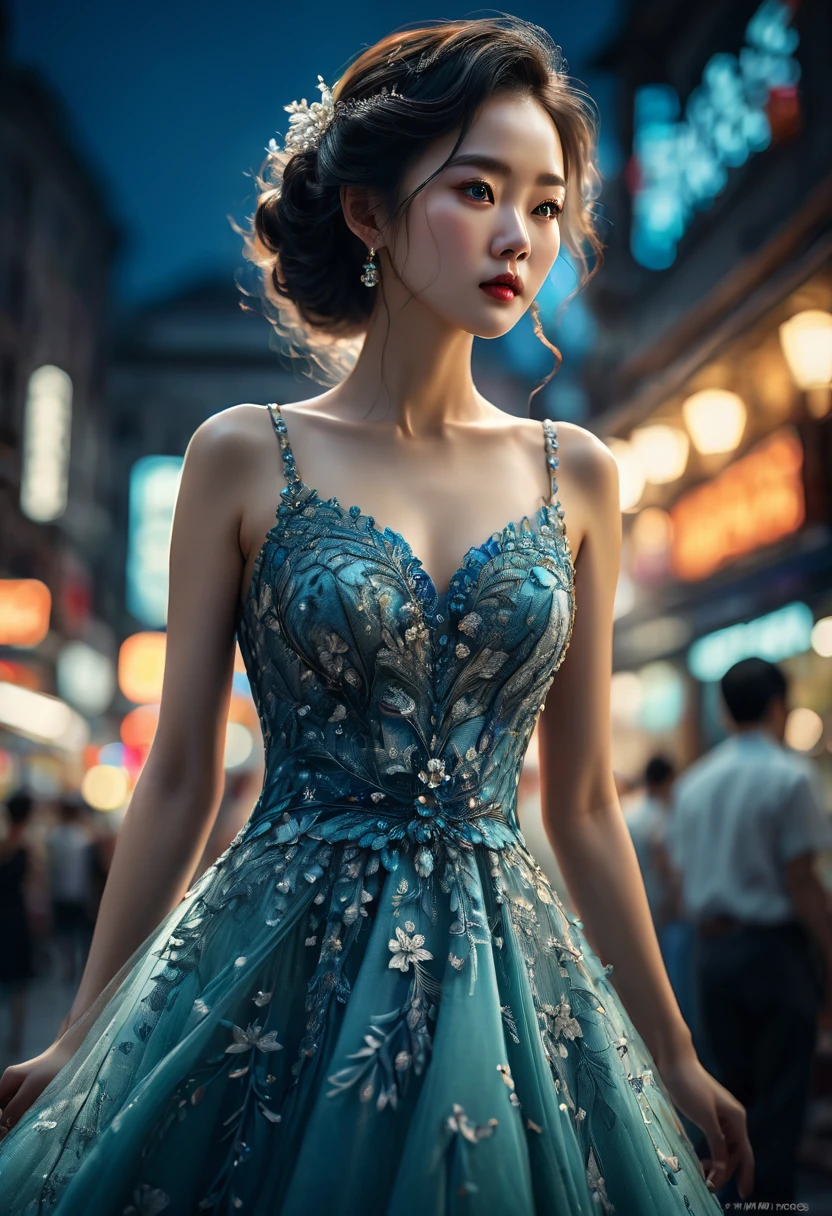 Evening Dress, theater, by Tang Yau Hoong, RAWphoto, 35mm photograph, bokeh, best quality, masterpiece, very aesthetic, perfect composition, intricate details, ultra-detailed