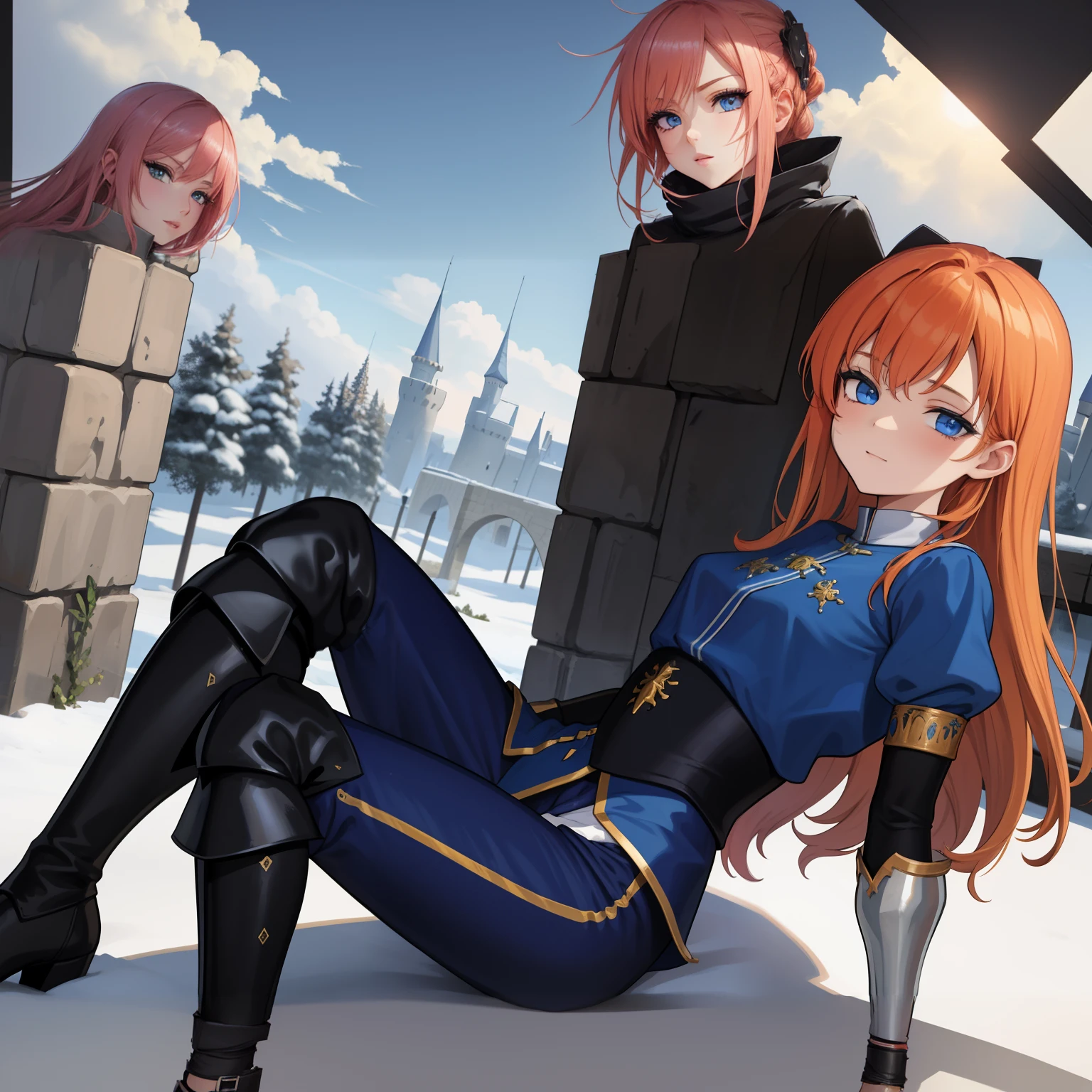 anime - image de style d&#39;une femme dans une tenue bleue assise sur un sol couvert de neige, je ferai aussi des fanarts, pose royale élégante, Impact d&#39;Ayaka Genshin, art du personnage officiel, peint dans un studio de peintre d&#39;anime, inspiré de Li Chevalier, réalisé avec le studio de peintre d&#39;anime, Art CG d&#39;anime fluide, portrait chevaliers de fille du zodiaque, fanart exquis très détaillé, art zérochan