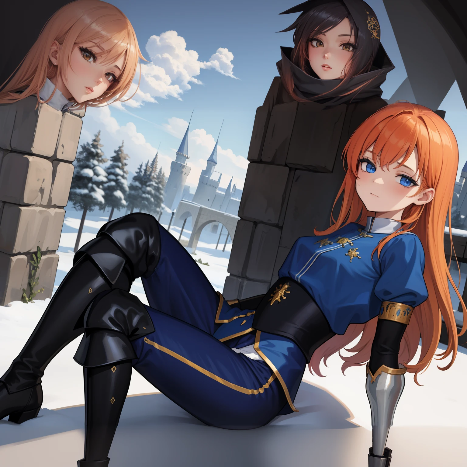 anime - image de style d&#39;une femme dans une tenue bleue assise sur un sol couvert de neige, je ferai aussi des fanarts, pose royale élégante, Impact d&#39;Ayaka Genshin, art du personnage officiel, peint dans un studio de peintre d&#39;anime, inspiré de Li Chevalier, réalisé avec le studio de peintre d&#39;anime, Art CG d&#39;anime fluide, portrait chevaliers de fille du zodiaque, fanart exquis très détaillé, art zérochan