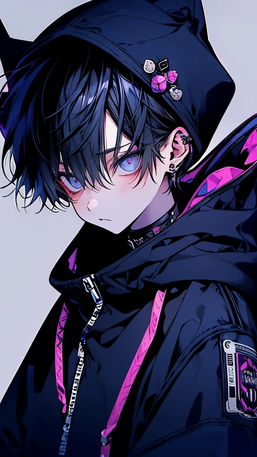 whole body、15-year-old boy、cyber punk、View from below、simple、Wearing a hood
