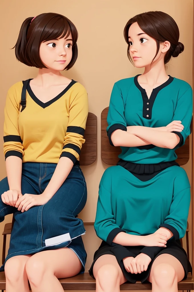 Comic animation about two girls who are sitting but looking in different directions