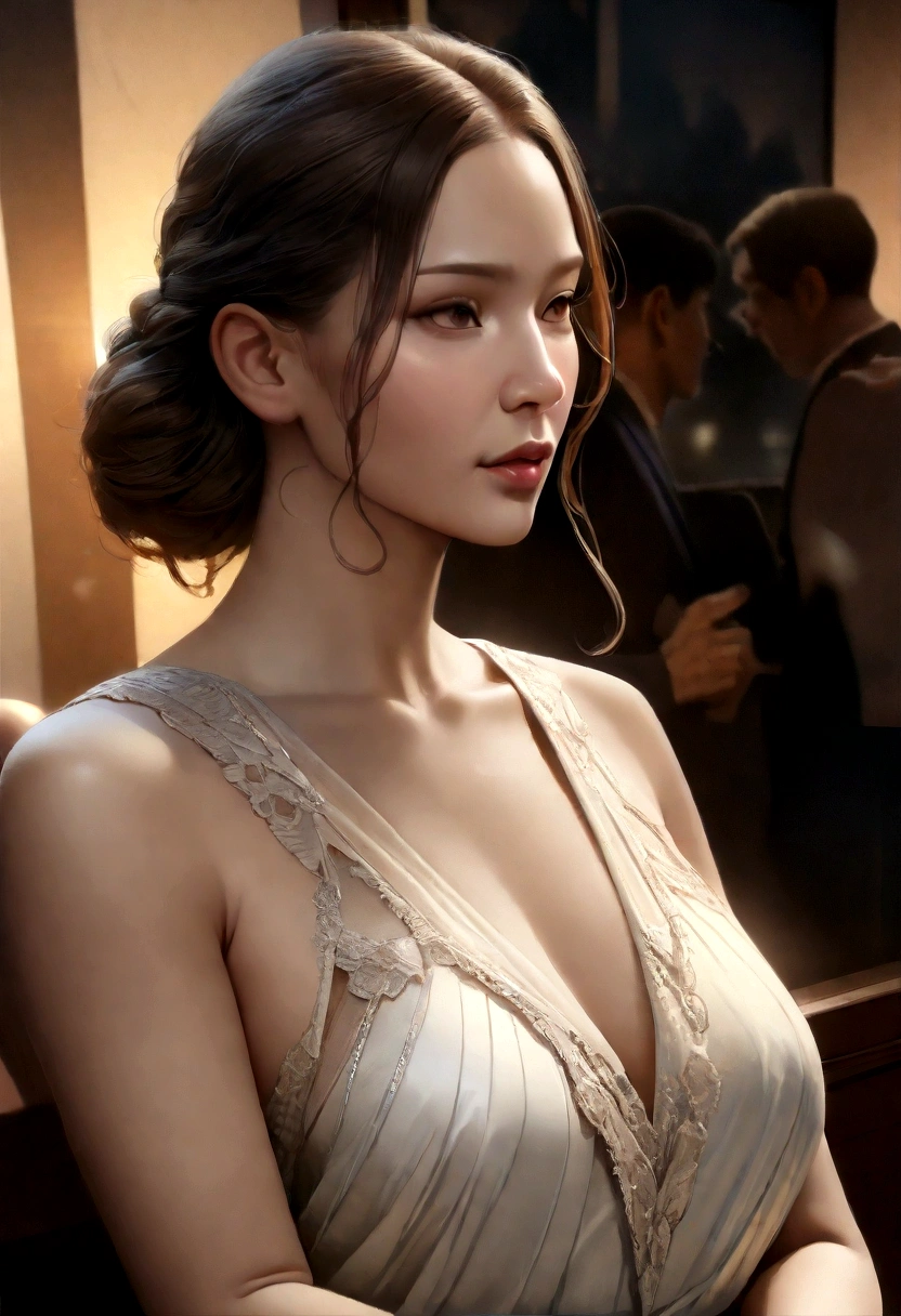 masterpiece,beautiful,Very detailed,In detail,Exquisite,(Ultra-high resolution),(8k UHD highest quality), (Realistic, photograph-Realistic:1.37), depth_of,Blurred_background, photograph_Inset,Draminic lighting,reference_Inset,photograph_background,photographRealistic,Looking_in_Audience,1人of女of子,Detailed skin,光沢ofある肌,(((whole body))),(((Evening Dresses))),,send