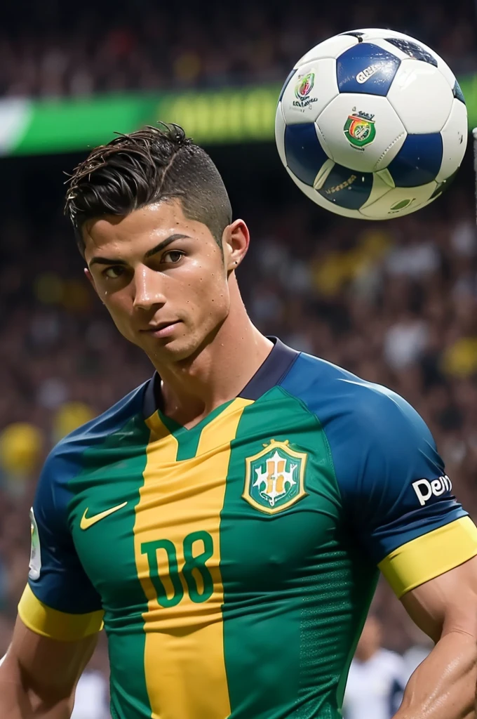 Cristiano Ronaldo wearing the Brazilian football team's shirt