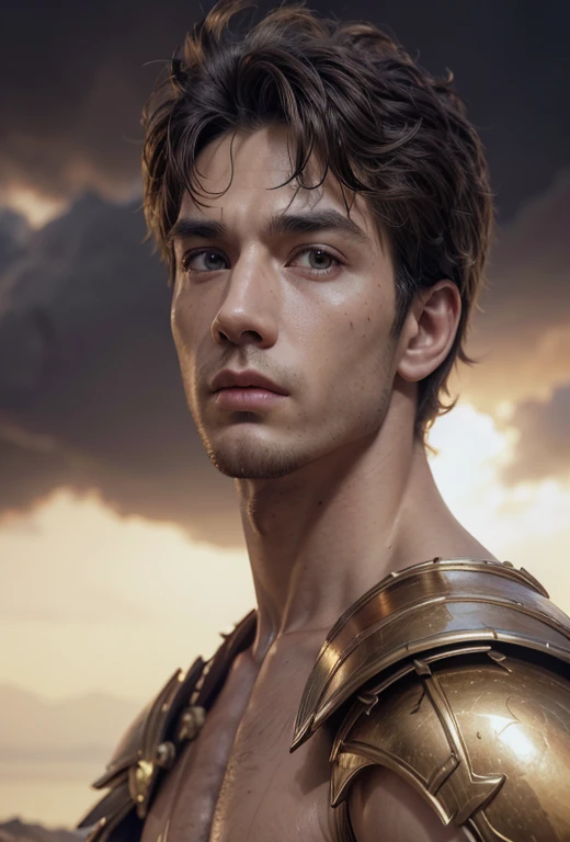 best quality,4k,8k,highres,masterpiece:1.2,ultra-detailed,realistic:1.37,portraits,shining bronze armors,golden glowing lion-skin cloak,majestic pose,strong muscular physique,heroic facial expression,epic battle scene,smoke and dust in the background,vivid colors,sharp focus,studio lighting,physically-based rendering,mythological hero,superhuman strength,sword and shield,herculean labors,ancient greek mythology,sunlight filtering through the clouds