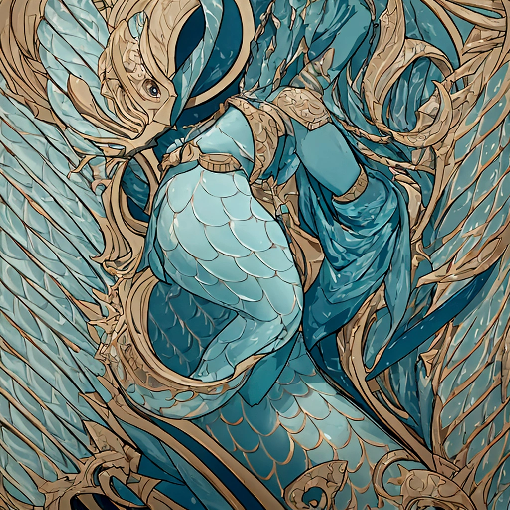 masterpiece, best quality, simple background, portrait, solo, 1man, male, merman, 40 years, fish scales