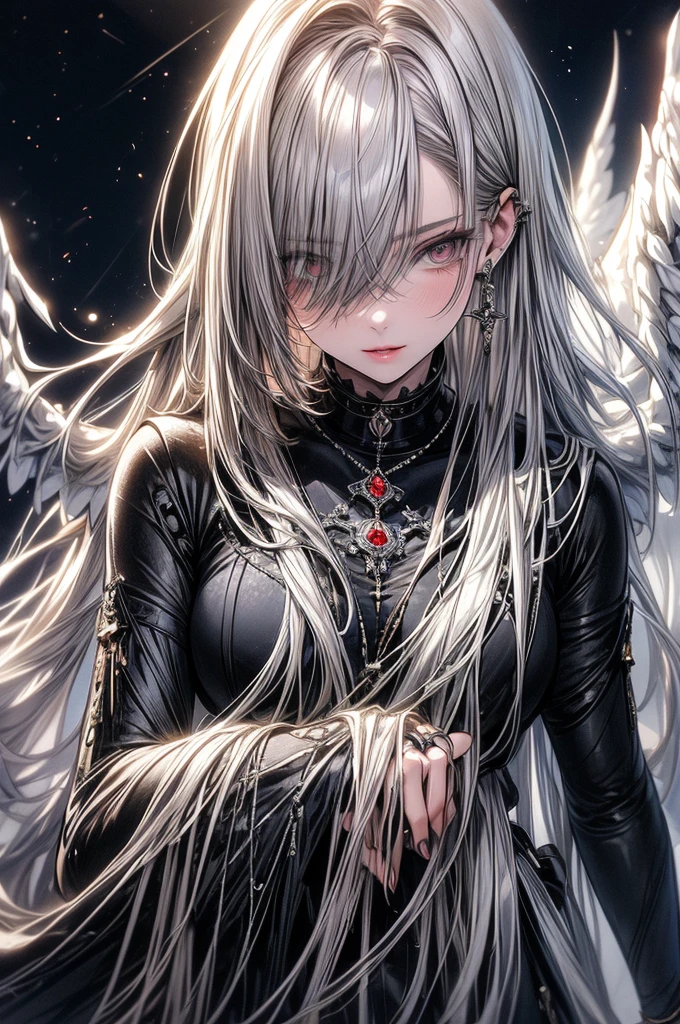 ((masterpiece, Highest quality)),Ultra-high resolution, (realism: 1.4),Best illustrations,Line art,Very condensed adult female,Delicate and beautiful features,Slit eyes,Sharp face,Very detailed white coat,Silver Hair,Wolf ears,Big tail,Fantasy,Roaring against the backdrop of the full moon and wilderness,wide aperture,Unreal 5,Scattered beneath the surface,Anatomically correct,Low angle full body shot