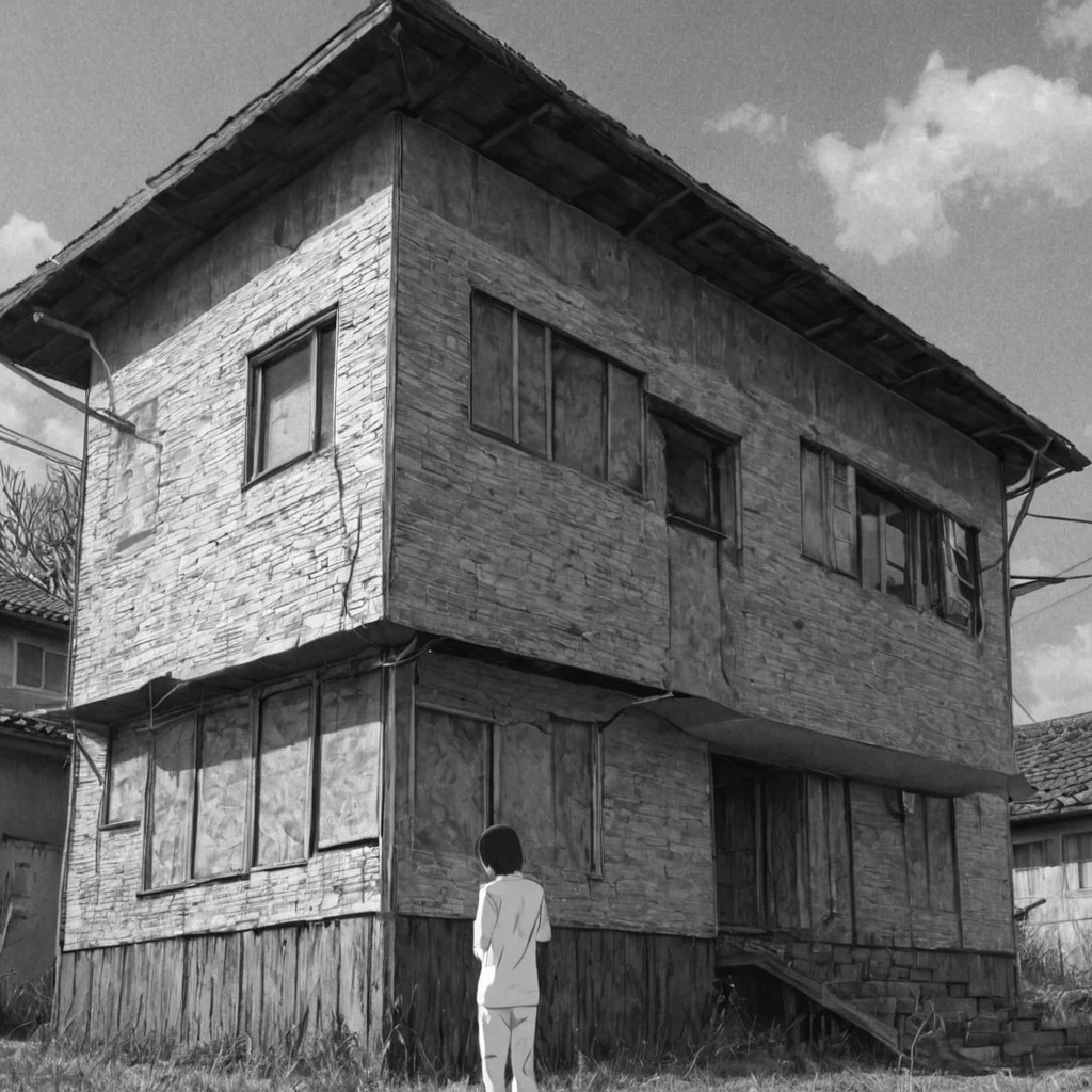 building house, (anime), bizarre scenario, Junji Ito, Yusuke Murata, black and white, 8k, anime, horror