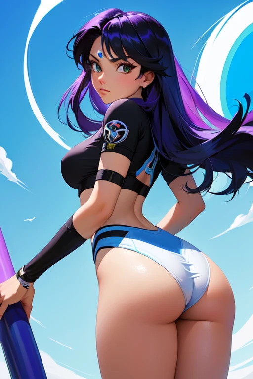 Ravena, tee titans, right hair, 1 girl, sexy, flying teen titans. high qualiy, showing the ass, ultra detaild