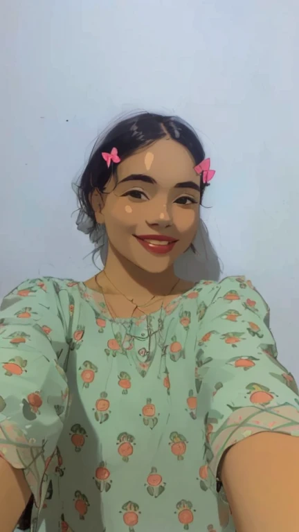 A 20 years cute girl, she smiling and taking selfie , 2D sketch, comic charector, sharp drawing