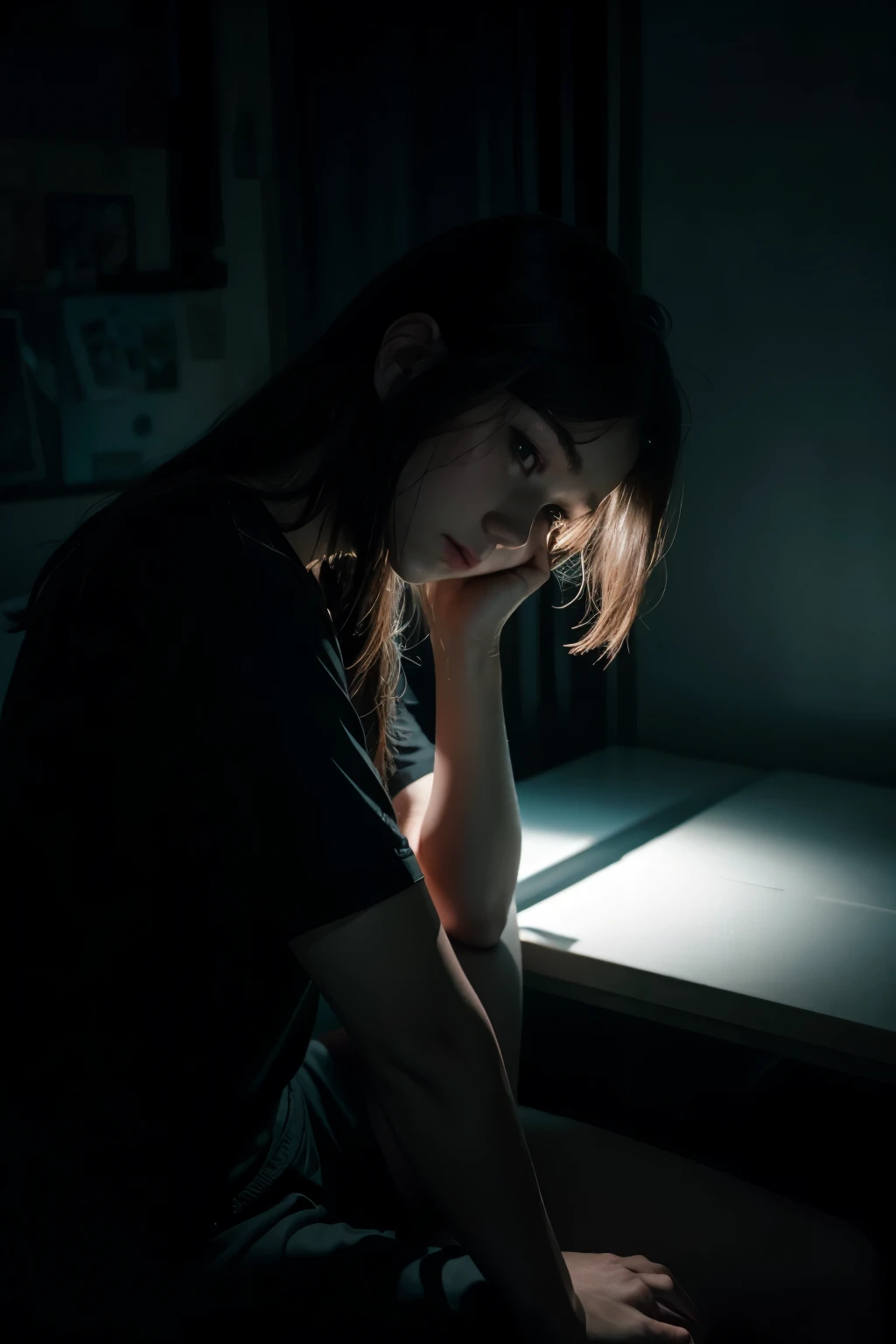 A sad in a dark room