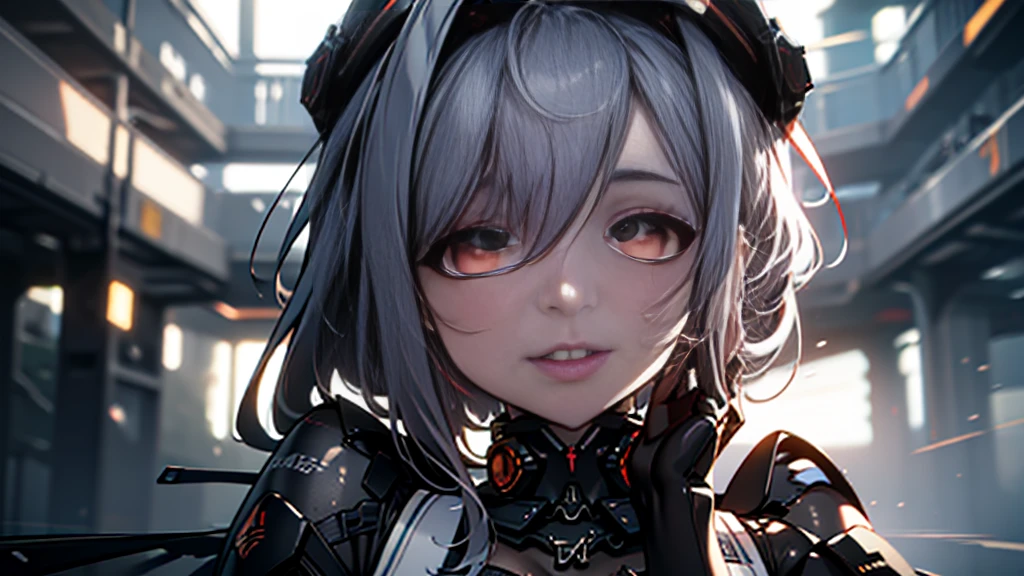 ((Best quality)), ((masterpiece)), (detailed:1.4), 3D, an image of a beautiful cyberpunk female, Yandere , Yandere Face , Trance , Trance Eyes , yameroyandere , constricted pupils , yandere , empty eyes . shaded face , crazy eyes , glowing red eyes , crazy smile , Marian , long silver hair , Black Dress , Red Eyes, Black undercloth, large breasts, HDR (High Dynamic Range),Ray Tracing,NVIDIA RTX,Super-Resolution,Unreal 5,Subsurface scattering,PBR Texturing,Post-processing,Anisotropic Filtering,Depth-of-field,Maximum clarity and sharpness,Multi-layered textures,Albedo and Specular maps,Surface shading,Accurate simulation of light-material interaction,Perfect proportions,Octane Render,Two-tone lighting,Wide aperture,Low ISO,White balance,Rule of thirds,8K RAW,