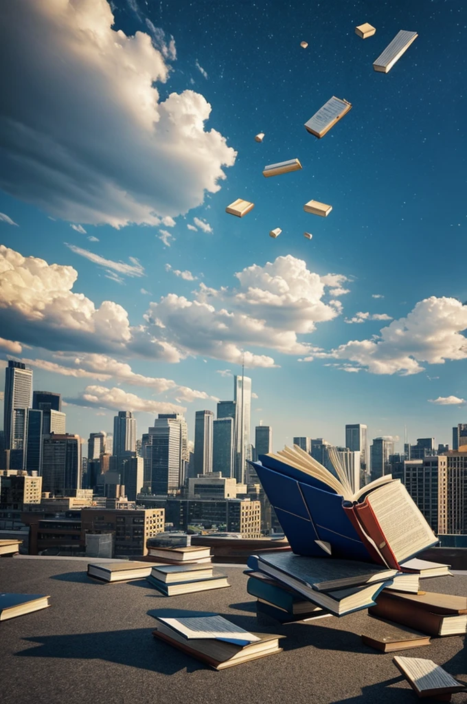 Super realistic books falling from sky