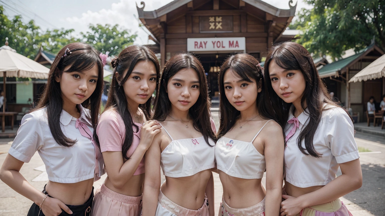 ภาพเต็มตัว,ภาพถ่ายระยะไกล, สาวรัสเชีย,อายุ17ปี, image of a group of girls in outfits posing in front of แม่น้ำ, เปลือยทั้งตัว, หน้าอกขนาดใหญ่, hove, twice, trending on cgstation, fairycore, nightcore, fanart, seifuku, wallpaper - 1 0 2 4, , in girls generation, ddlc, 8k)), loliblank