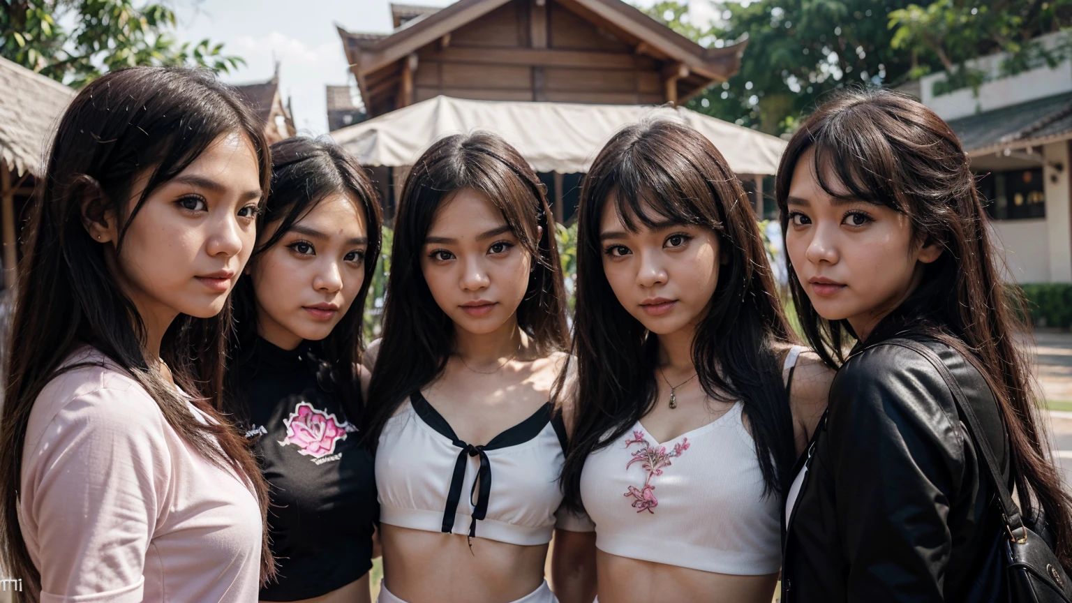 ภาพเต็มตัว,ภาพถ่ายระยะไกล, สาวรัสเชีย,อายุ17ปี, image of a group of girls in outfits posing in front of แม่น้ำ, เปลือยทั้งตัว, หน้าอกขนาดใหญ่, hololive, twice, trending on cgstation, fairycore, nightcore, fanart, seifuku, wallpaper - 1 0 2 4, , in girls generation, ddlc, 8k)), lolish, blank