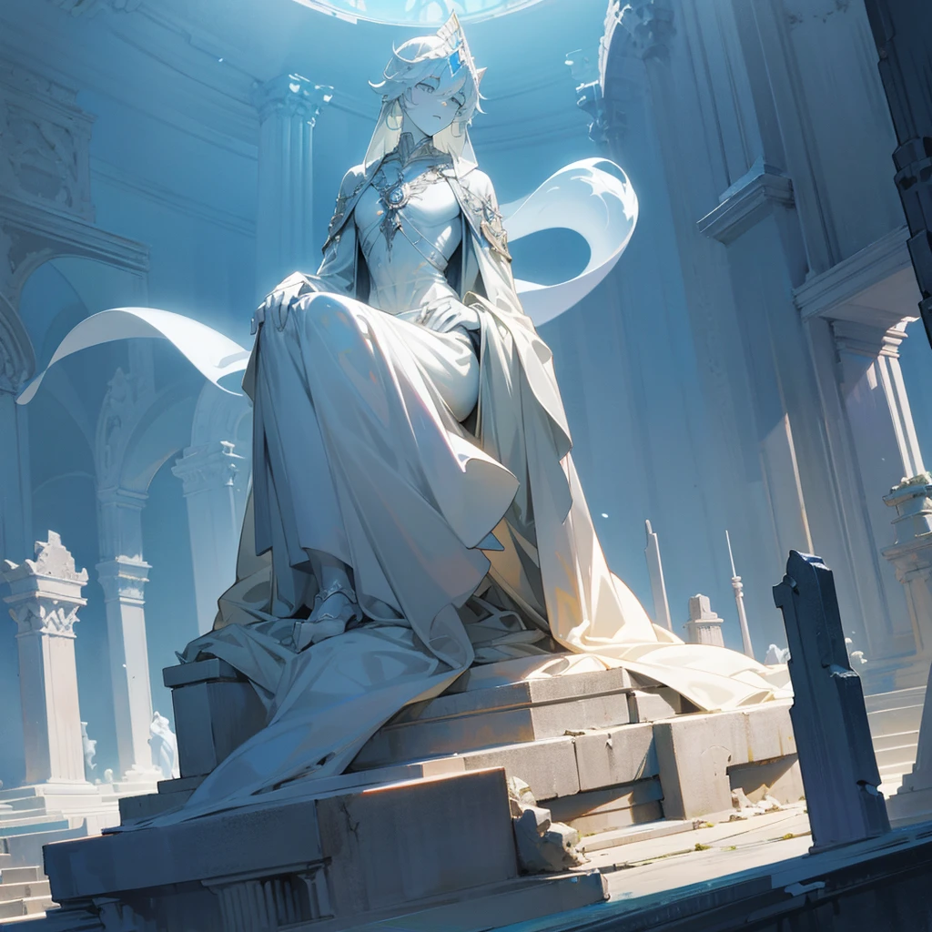 Magestic Statue made of Ghost Quartz, ruins, under the surface, male, Fantasy Enviroment