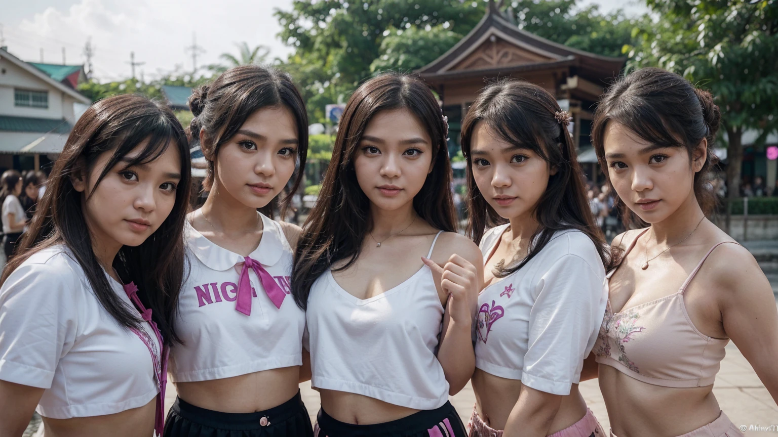 ภาพเต็มตัว,ภาพถ่ายระยะไกล, สาวรัสเชีย,อายุ25ปี, image of a group of girls in outfits posing in front of แม่น้ำ, เปลือยทั้งตัว, หน้าอกขนาดใหญ่, hololive, twice, trending on cgstation, fairycore, nightcore, fanart, seifuku, wallpaper - 1 0 2 4, , in girls generation, ddlc, 8k)), lolish, blank