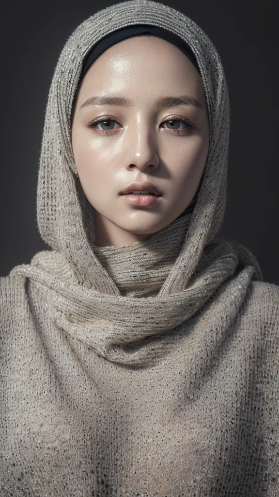 (masterpiece:1.3), (8k, photorealistic, RAW photo, best quality: 1.4), (Hijab girl), beautiful face, (realistic face), black and white hijab wearing, realistic eyes, beautiful detailed eyes, (realistic skin), beautiful skin, (sweater), absurdres, attractive, ultra high res, ultra realistic, highly detailed, golden ratio