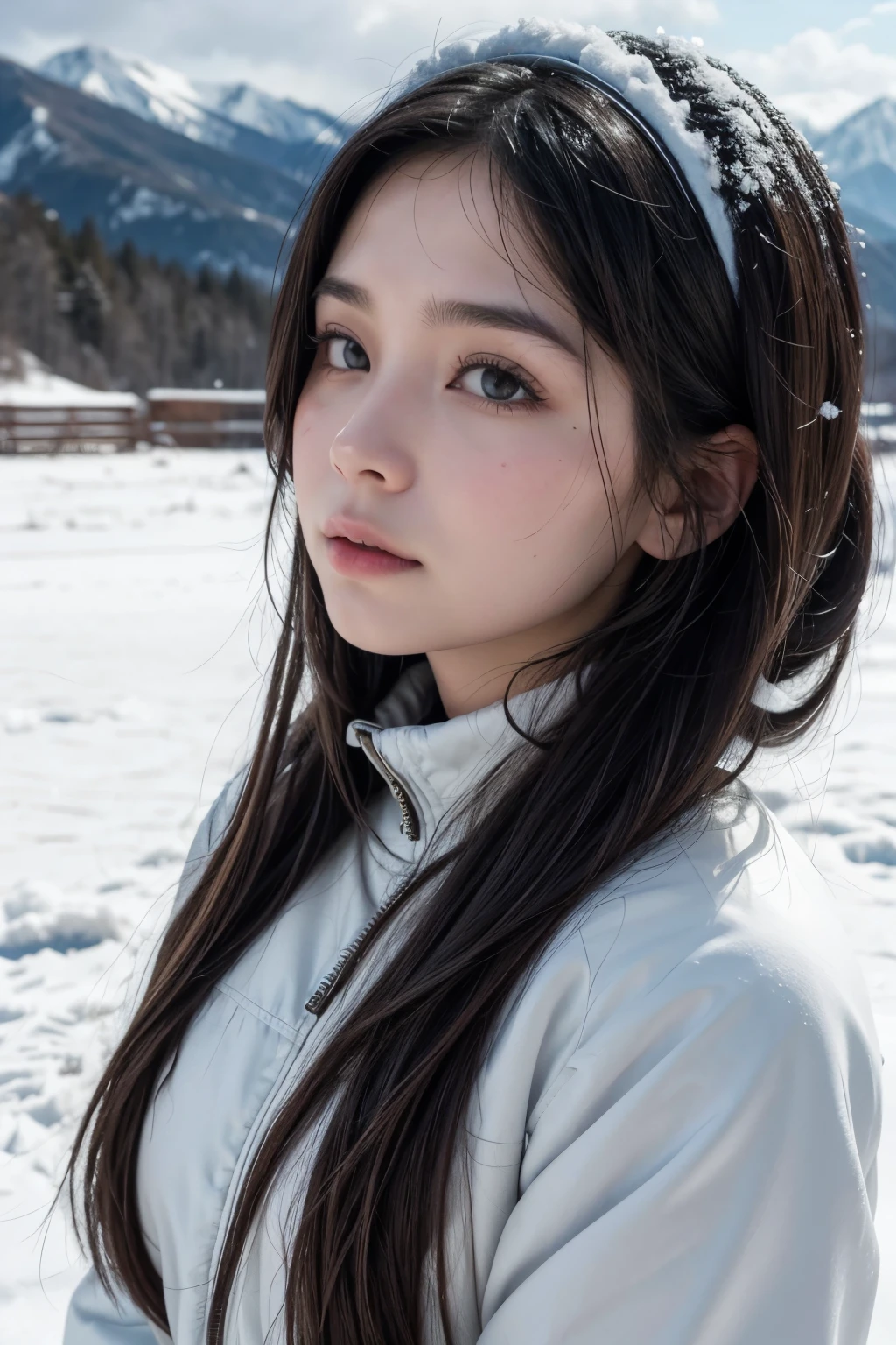 Latina around 30 years old snow mountain background real profile photo