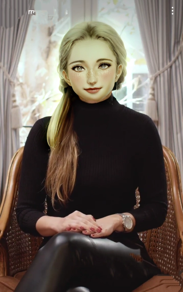 Face of a woman, americana, age 25, pale skin and freckles, gray eyes, delicate nose, soft and delicate lips, Long wavy gray blonde hair, sweet smile, seducing gaze