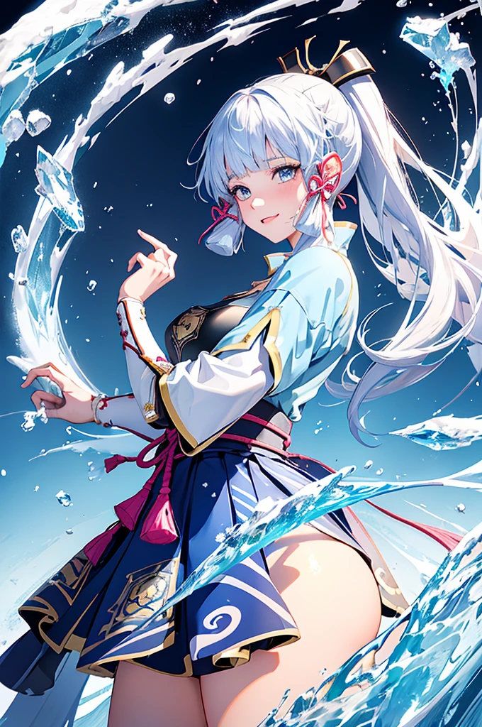 ((kamisatoayakadef)),1 Anime Girl, Warrior, Realistic people,Realistic, beautiful, smile, elegant, Majestic, Splash Art, Particles of light, Diamond Blade, (Cold Energy, Cold Blast, cold water: 1.4) Dynamic pose, ((fan、fanを持っている))((fanを広げる)),milky way, (Fractal Art:1.1), (colorful:1.1),(iceの花:1.4), (Spiral Splash), Most detailed,(抽象的なbackground:1.1), (Shiny skin), (Many colors:1.4), Ultra-high resolution, retina, masterpiece, Accurate, Anatomically correct, texture.(background:ice, snow, crystallization)
