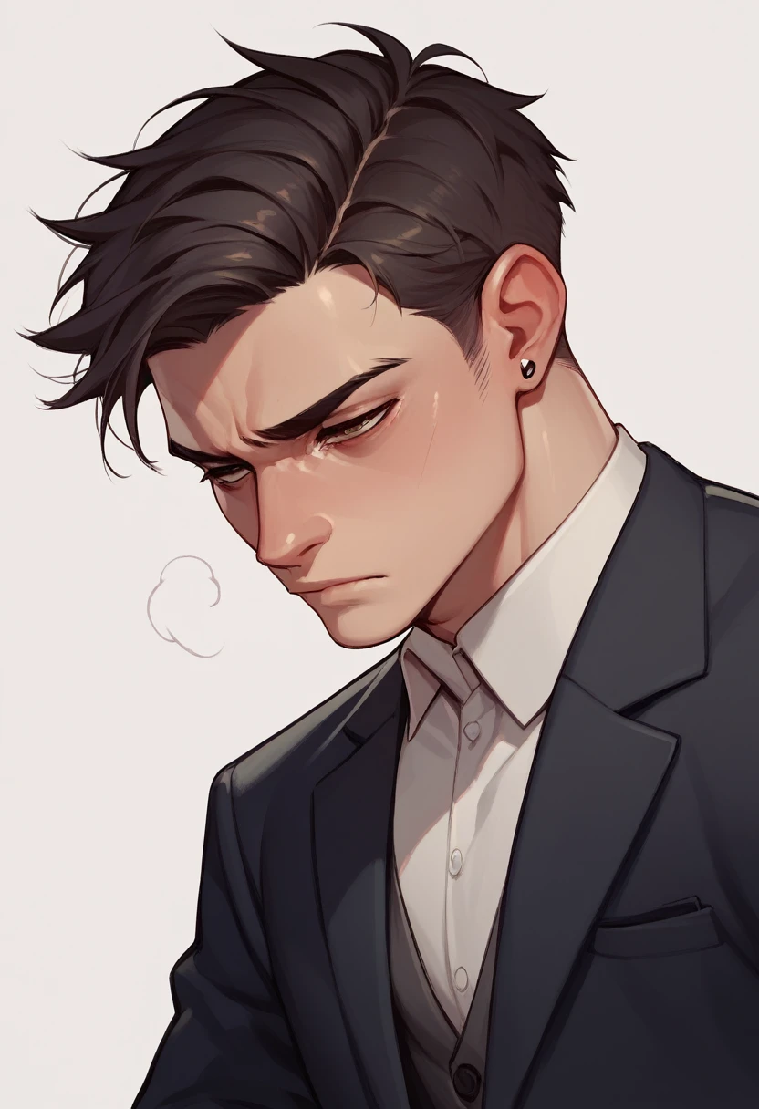 boy, tired expression, in a suit, with dark circles, how they are