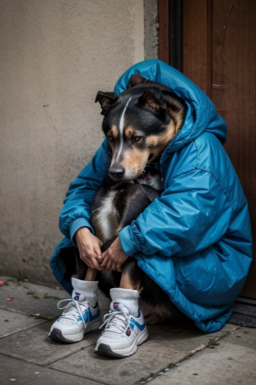 a sad hungry homeless dog