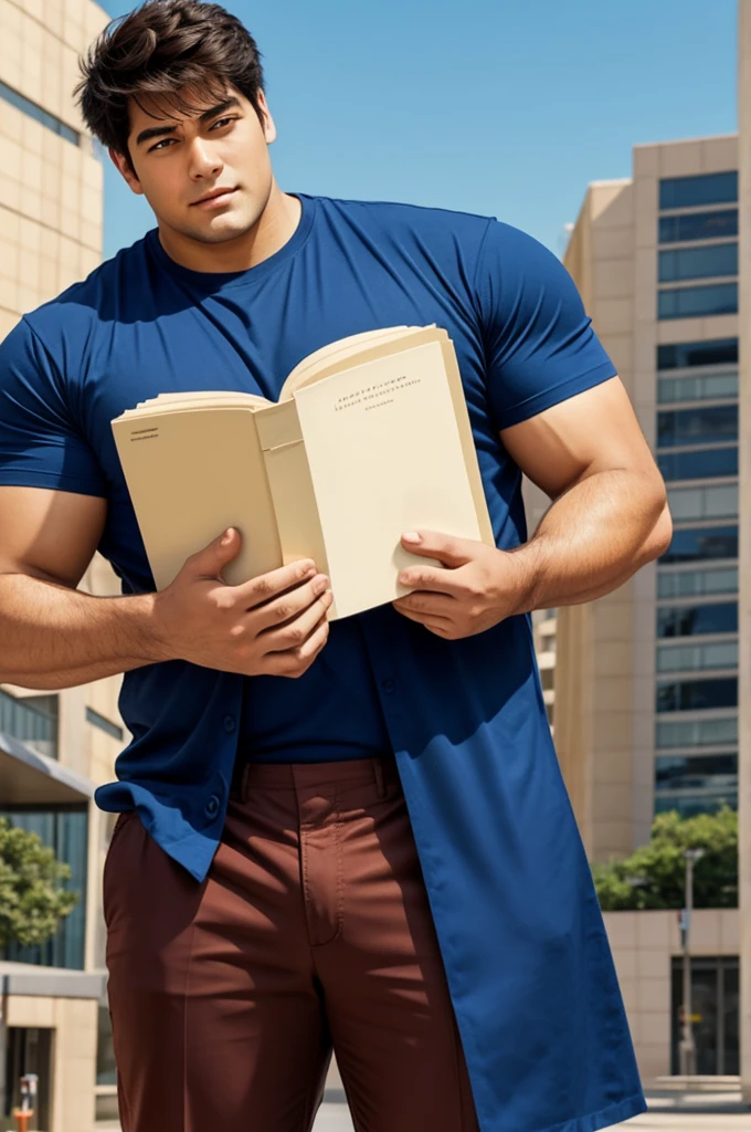 The handsome big kind anime giant holding books