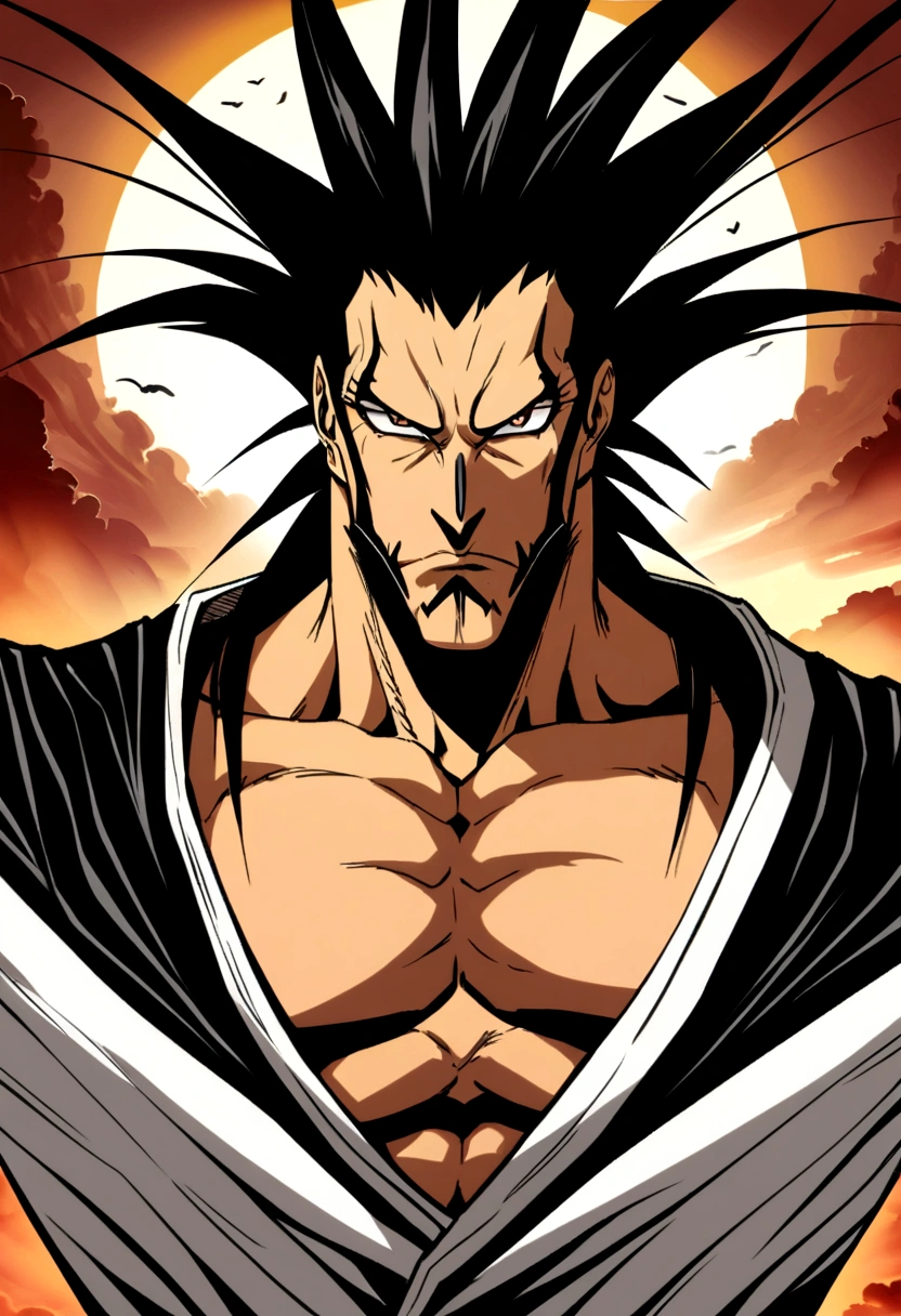 Zaraki kempachi de Bleach, anime styling,the image needs to focus well on his face