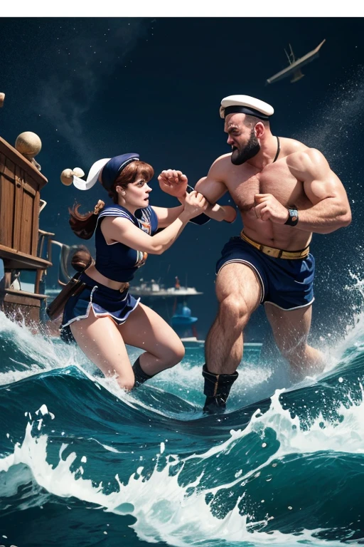 POPEYE THE SAILOR VS BLUTO. EVERYTHING FOR A WOMAN CALLED OLIVA. THE FIGHT BREAKS OUT IN THE LARGEST SEA IN THE WORLD