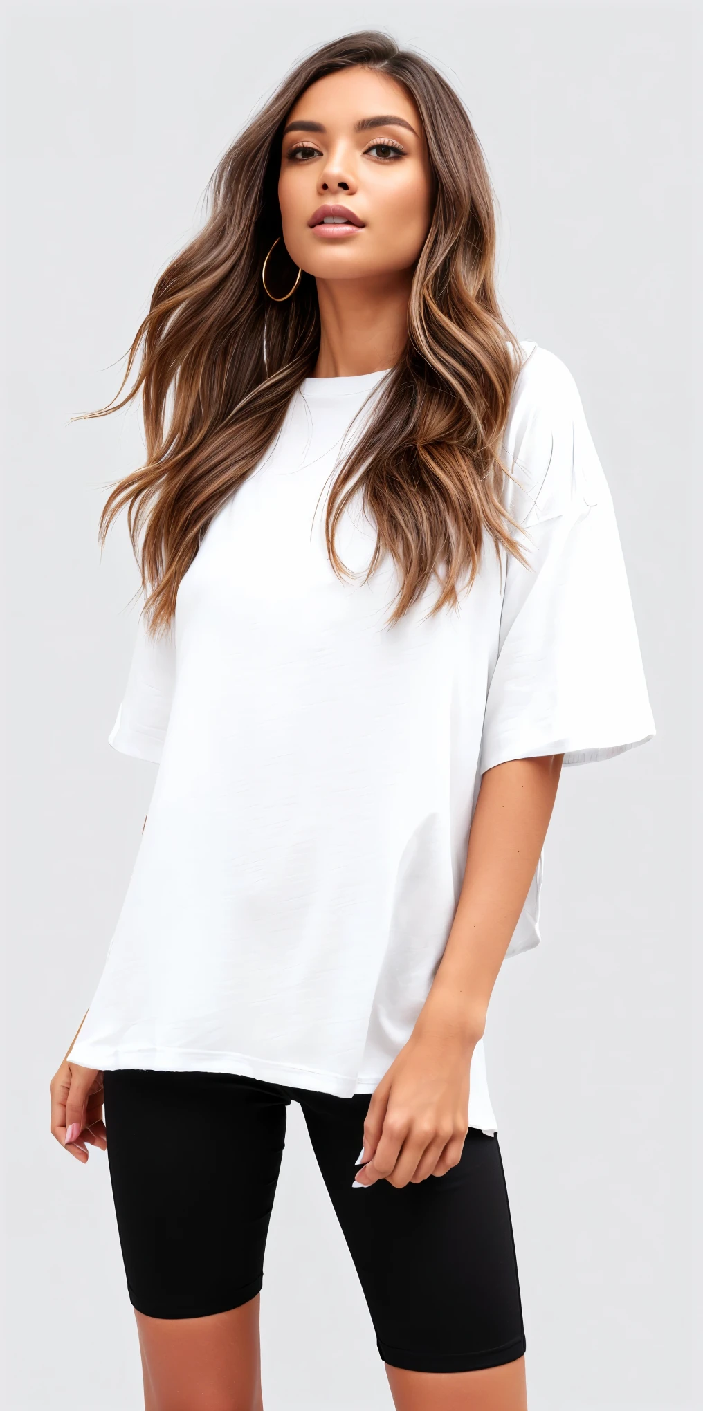 a woman in a white undershirt and black shorts, white undershirt, white undershirt, white undershirt, plain white undershirt, casual white clothes, vestido com uma white undershirt, white tunic, detailed white, white clothes, casual outfit, white clothes, trendy white clothes, dressed in a white undershirt, White top, shirt long, white shirt