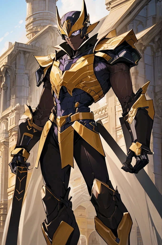 high resolution、masterpiece、Fantasy anime world、middle East、3人のmale(Brave(male)good looking、and the Golem User、Young Beard、and the Wizard)、and a golem like Megazord