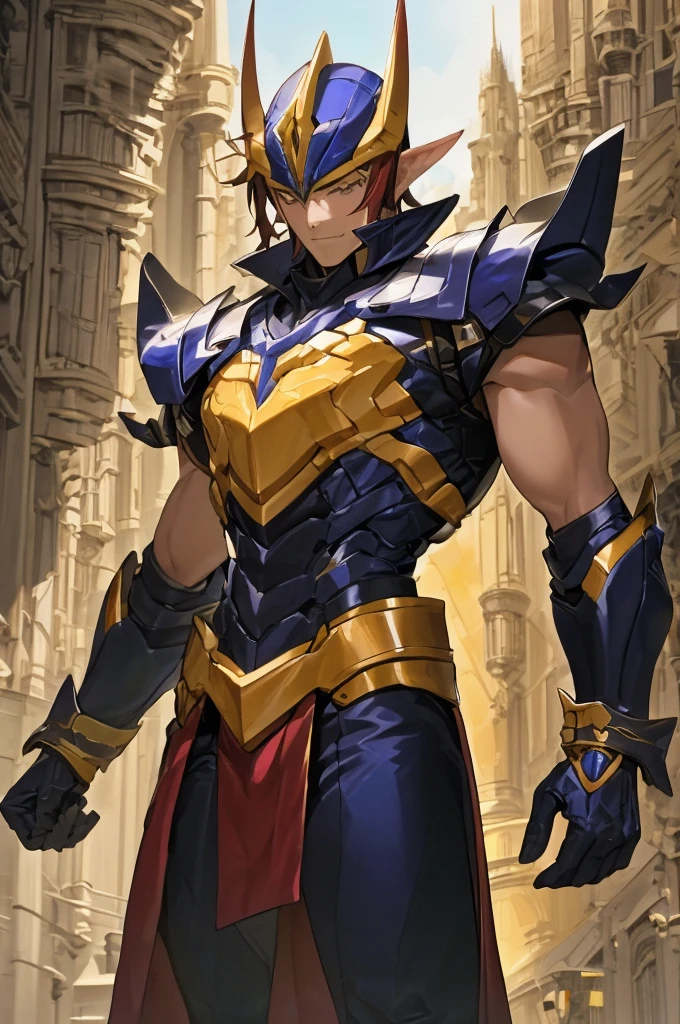 high resolution、masterpiece、Fantasy anime world、middle East、3人のmale(Brave(male)good looking、and the Golem User、Young Beard、and the Wizard)、and a golem like Megazord