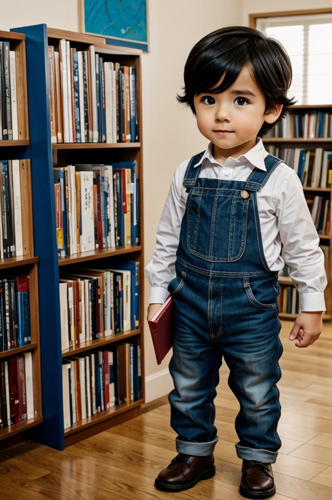 Anime cute little giant boy holding book