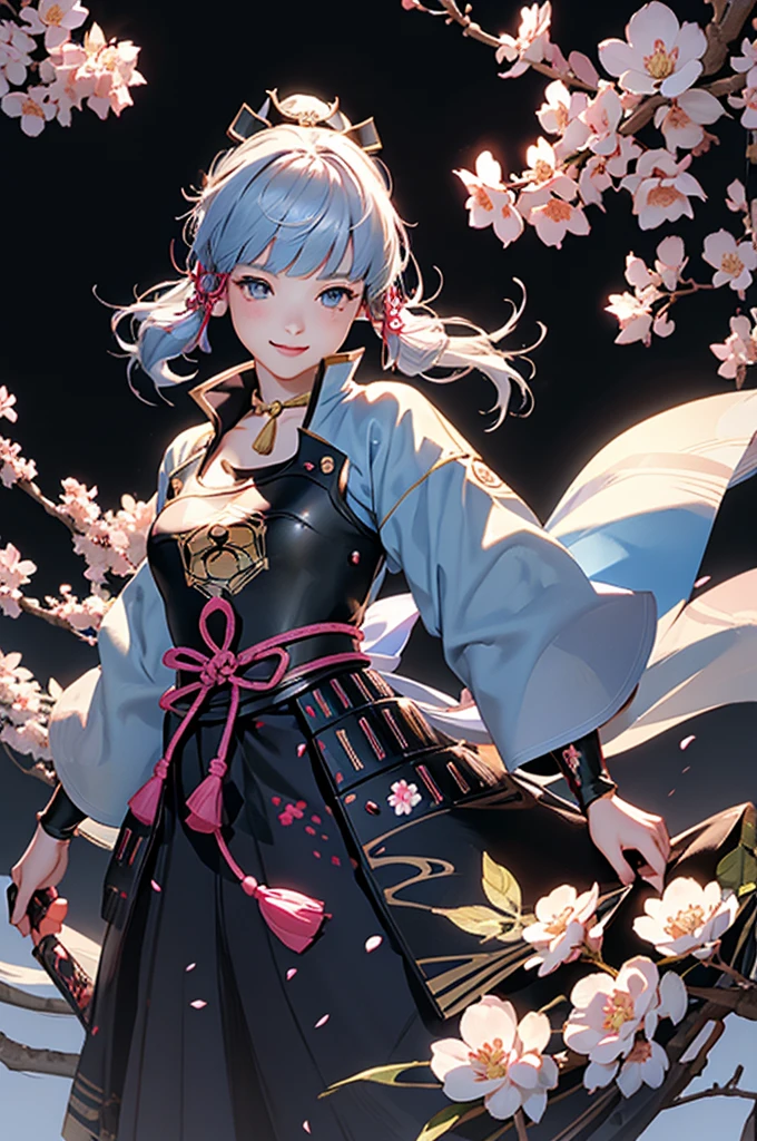 ((kamisatoayakadef)),1 Anime Girl, Warrior, Realistic people,Realistic, beautiful, smile, elegant, Majestic, Splash Art, Particles of light, Diamond Blade, Dynamic pose, ((fan、fanを持っている))((fanを広げる)),milky way, (Fractal Art:1.1),(Ice Flower:1.4), Most detailed,(抽象的なbackground:1.1), (Shiny skin), (Many colors:1.4), Ultra-high resolution,, masterpiece, Accurate, Anatomically correct, texture.(background:Cherry tree、Cherry Blossom、petal、Wind、旋Wind)