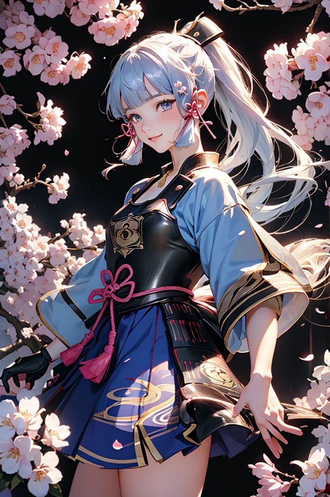 ((kamisatoayakadef)),1 Anime Girl, Warrior, Realistic people,Realistic, beautiful, smile, elegant, Majestic, Splash Art, Particles of light, Diamond Blade, Dynamic pose, ((fan、fanを持っている))((fanを広げる)),milky way, (Fractal Art:1.1),(Ice Flower:1.4), Most detailed,(抽象的なbackground:1.1), (Shiny skin), (Many colors:1.4), Ultra-high resolution,, masterpiece, Accurate, Anatomically correct, texture.(background:Cherry tree、Cherry Blossom、petal、Wind、旋Wind)