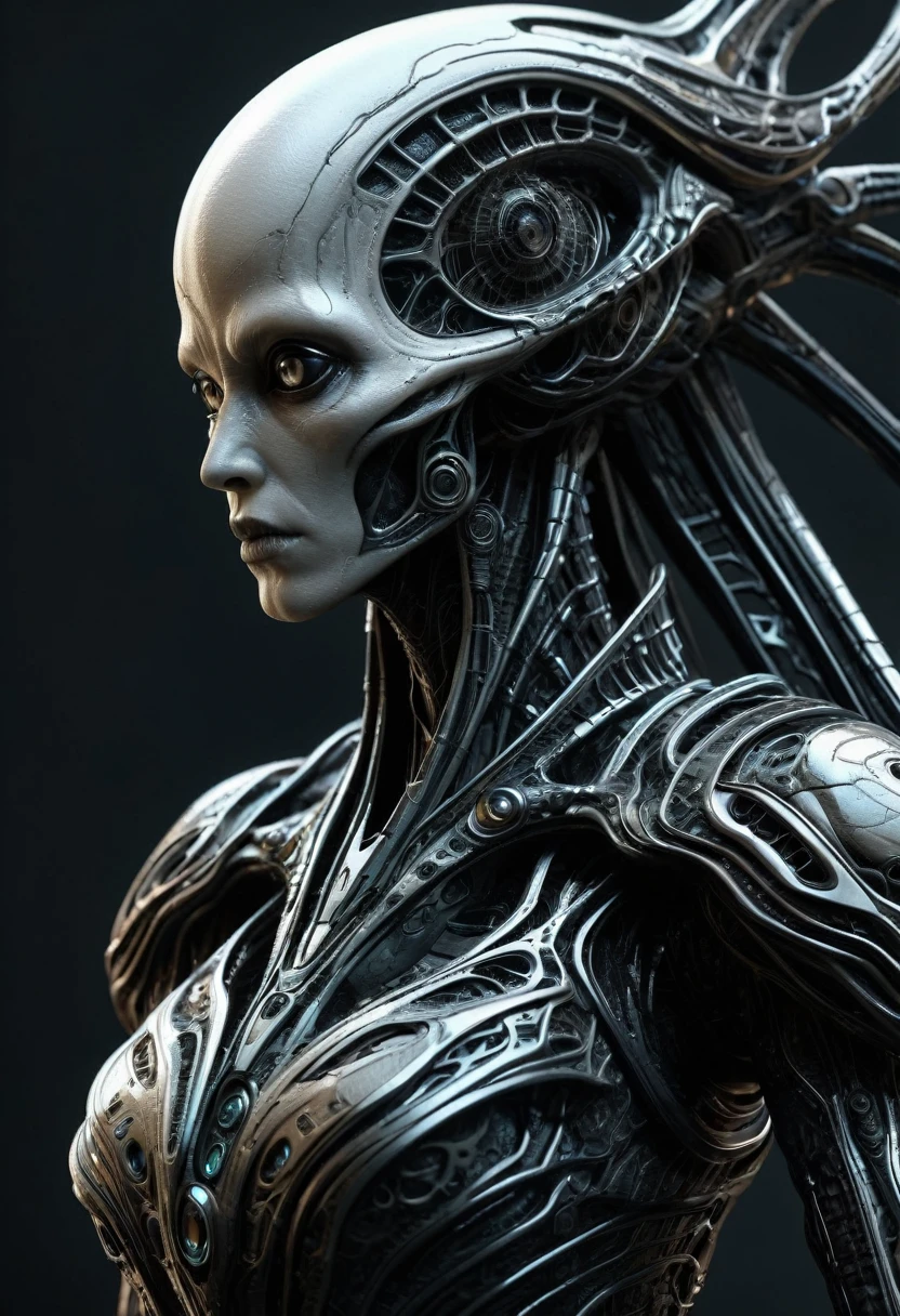 biopunk, obsidian skin (Alien-Woman in ethereal intricate outfit), intricate touches, complexity, 8k, ultra detail, artstation trends, sharp focus, studio photography, intricate detail, high detail, Greg Rutkowski. photonegative refractograph --ar 8:10 --v 6.0. cyberbiochemical art, ideal body anatomy, photonegative refractograph. soft natural volumetric cinematic perfect light --ar 9:16 --stylize 750