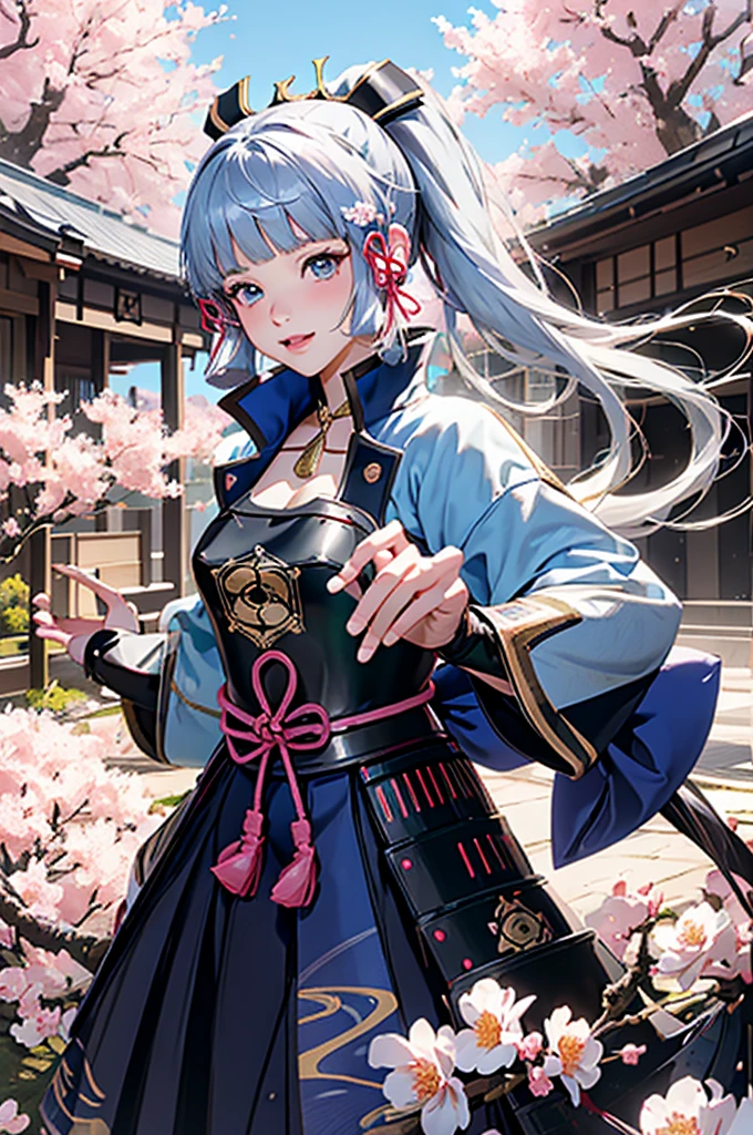 ((kamisatoayakadef)),1 Anime Girl, Warrior, Realistic people,Realistic, beautiful, smile, elegant, Majestic, Splash Art, Particles of light, Diamond Blade, Dynamic pose, ((fan、fanを持っている))((fanを広げる)),milky way, (Fractal Art:1.1),(Ice Flower:1.4), Most detailed,(抽象的なbackground:1.1), (Shiny skin), (Many colors:1.4), Ultra-high resolution,, masterpiece, Accurate, Anatomically correct, texture.(background:Cherry tree、Cherry Blossom、petal、Wind、旋Wind)
