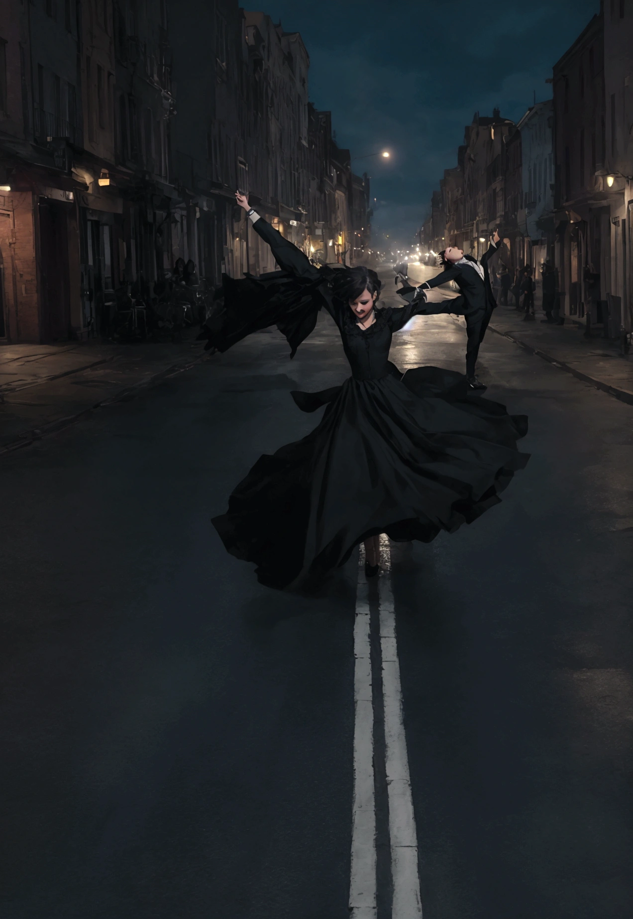 The street wind is dancing, dark