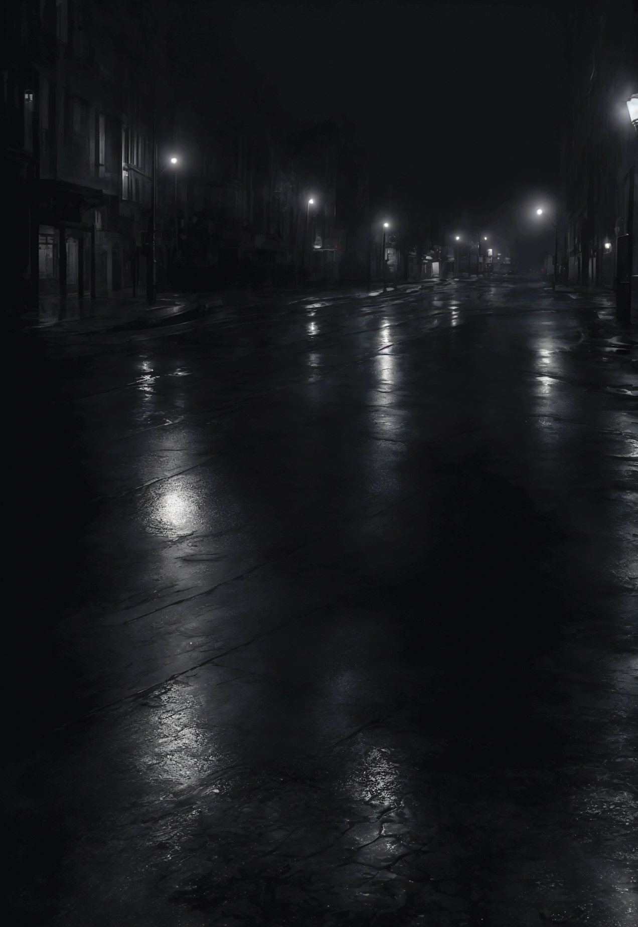 a dark and moody street at night, the wind swirling and dancing, streetlights casting a warm glow, rain-slicked pavement, puddles reflecting the lights, a sense of mystery and atmosphere, realistic, photorealistic, 8K, HDR, cinematic lighting, dramatic shadows, muted color palette, cool tones, moody, atmospheric, magical realism