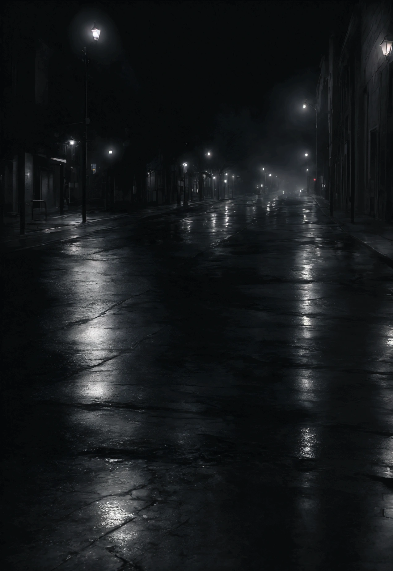 a dark and moody street at night, the wind swirling and dancing, streetlights casting a warm glow, rain-slicked pavement, puddles reflecting the lights, a sense of mystery and atmosphere, realistic, photorealistic, 8K, HDR, cinematic lighting, dramatic shadows, muted color palette, cool tones, moody, atmospheric, magical realism