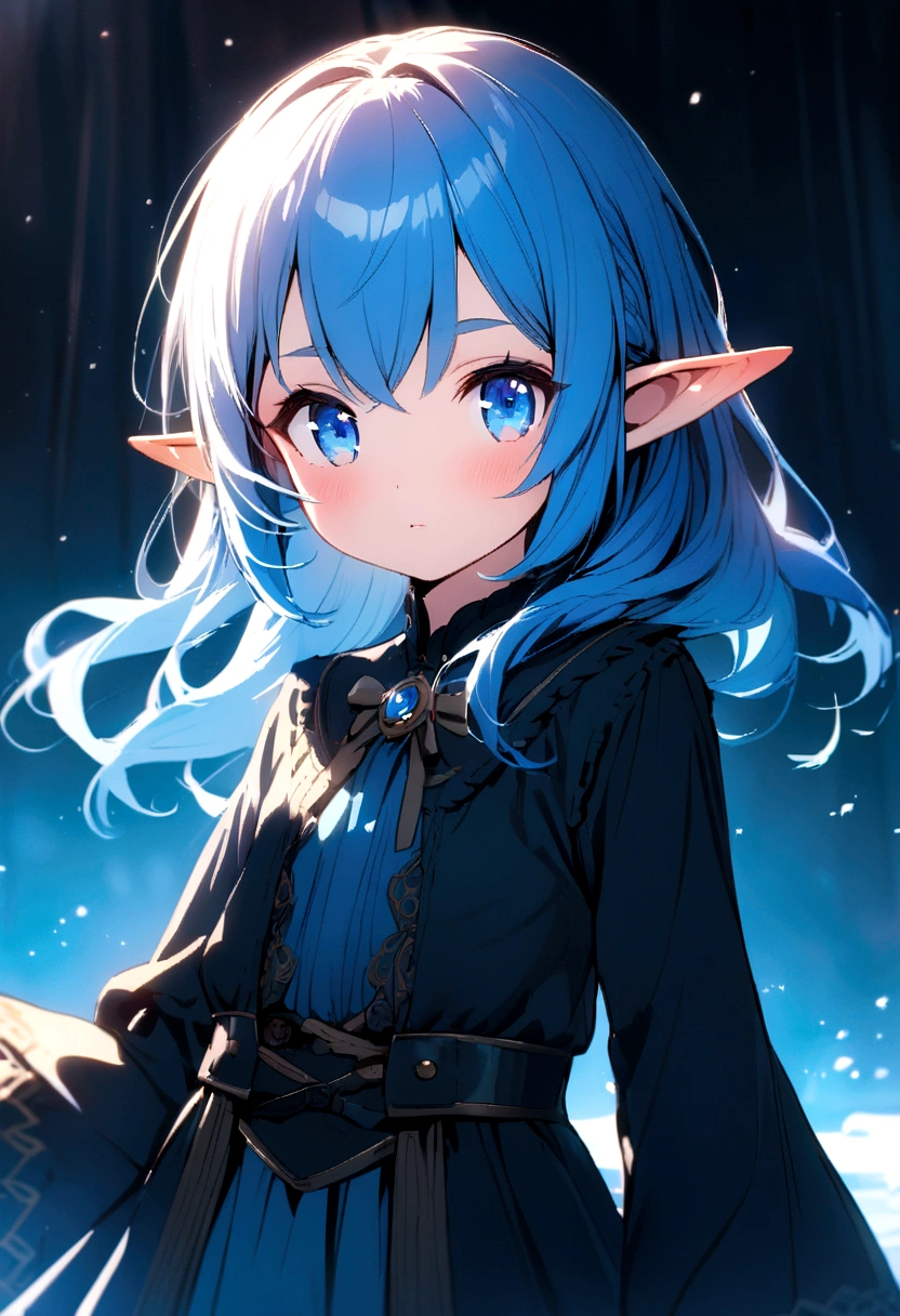 girl blue hair elf ears loli