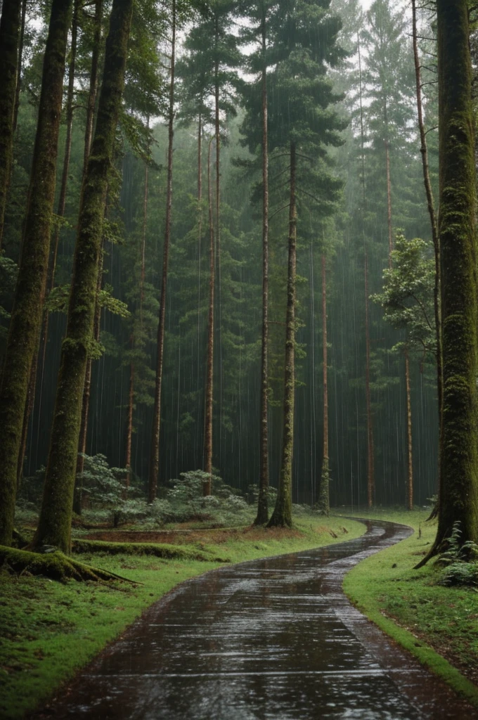 Generates a rainy day in the forest 