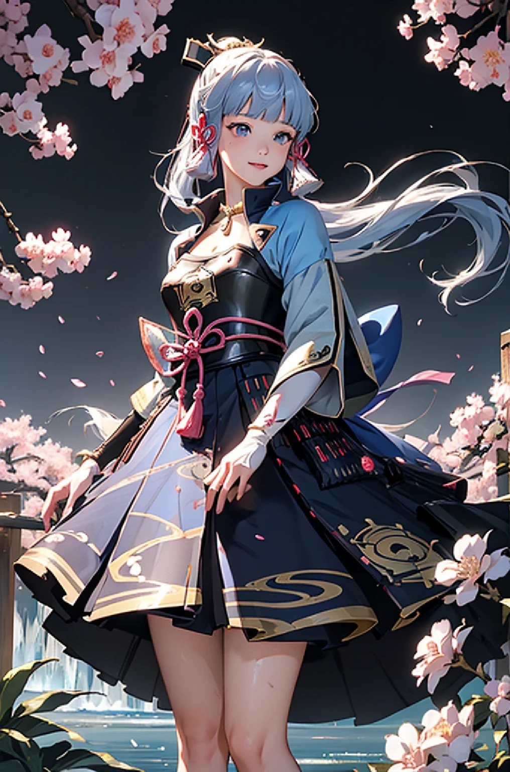 ((kamisatoayakadef)),1 Anime Girl, Warrior, Realistic people,Realistic, beautiful, smile, elegant, Majestic, Splash Art, Particles of light, Diamond Blade, Dynamic pose, ((fan、Have a fan))((Expand your fan base)),milky way, (Fractal Art:1.1),(Ice Flower:1.4), Most detailed,(Abstract background:1.1), (Shiny skin), (Many colors:1.4), Ultra-high resolution,, masterpiece, Accurate, Anatomically correct, texture.(background:Cherry tree、Cherry Blossom、petal、wind、旋wind)
