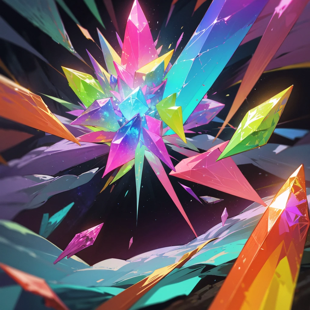 Colorfull crystals, cave, Multiple Crystals, colorful Shards floating, Magic Enviroment, Glowing