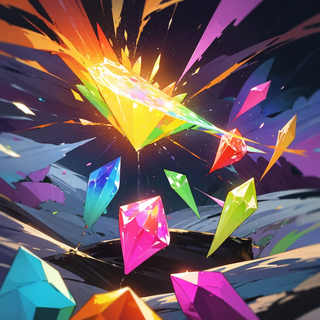Colorfull crystals, cave, Multiple Crystals, colorful Shards floating, Magic Enviroment, Glowing