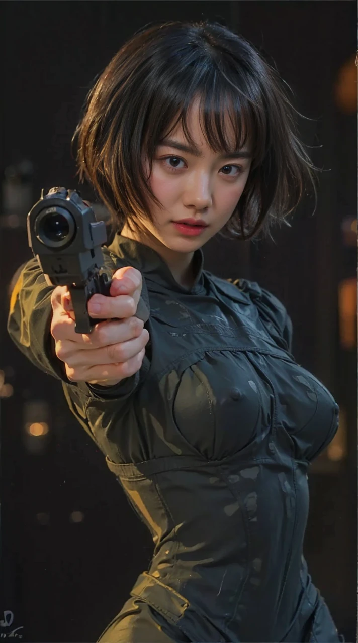 (8k、RAW Photos、highest quality、masterpiece:1.2)、(Realistic、Realistic)、1 girl、((Black Bikini、Frills、Large Breasts、View from the front、stage、Kneeling))、Lots of eyelashes、Glowing eyelids、skeletally correct