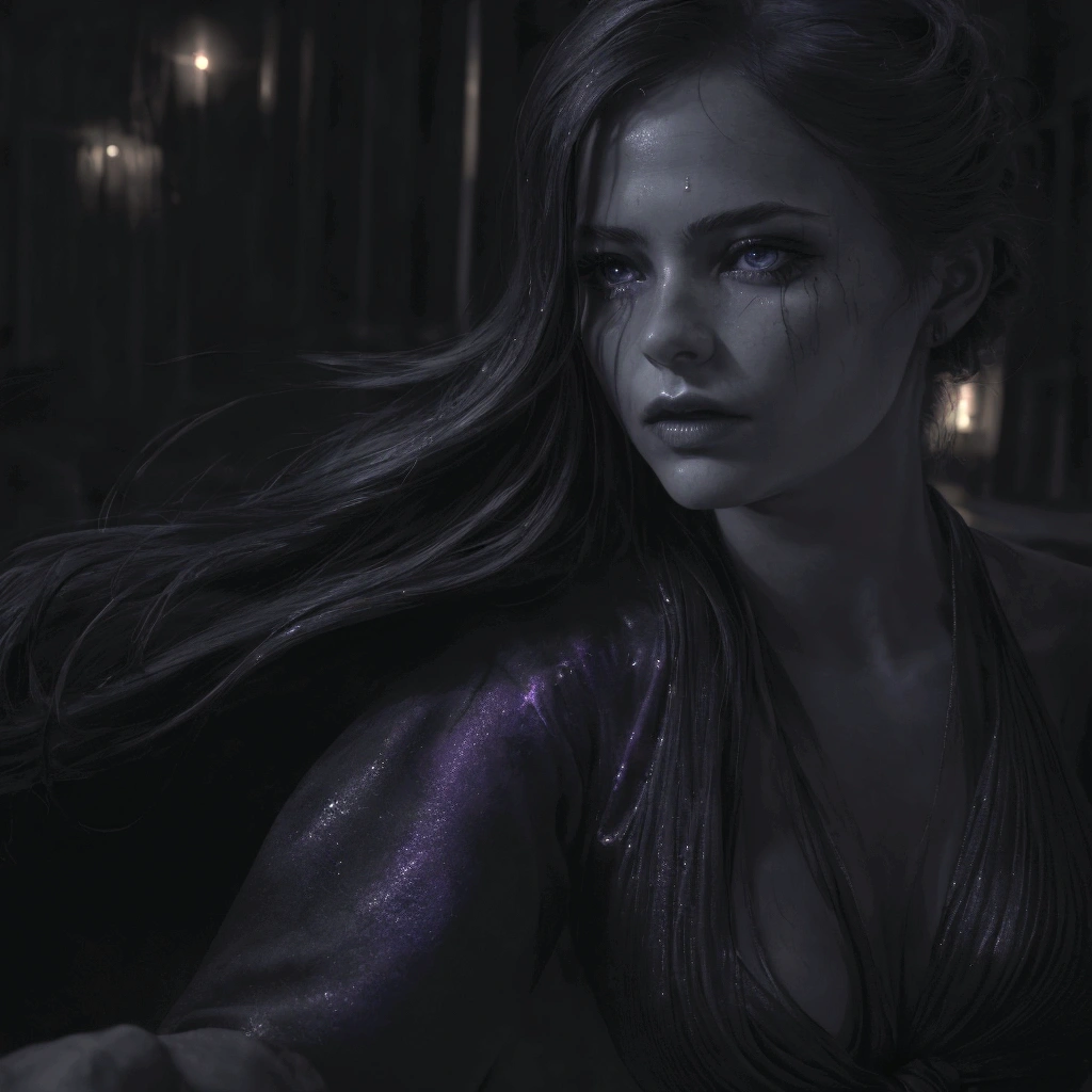 a dark and moody street scene, a girl dancing gracefully in the wind, detailed realistic portrait, beautiful detailed eyes, beautiful detailed lips, extremely detailed face and features, long eyelashes, windswept hair, elegant flowing dress, dramatic lighting, cinematic atmosphere, rich color palette, dramatic shadows, moody blue and purple tones, glowing street lamps, wet pavement reflecting light, sense of movement and energy, (best quality,8k,highres,masterpiece:1.2),ultra-detailed,(realistic,photorealistic,photo-realistic:1.37),cinematic,dramatic lighting,rich color palette,moody atmosphere